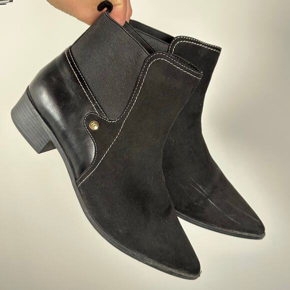 Liz Claiborne Barrington Black Stacked Heel Pointed Toe Booties Women's 11 - Picture 1 of 10